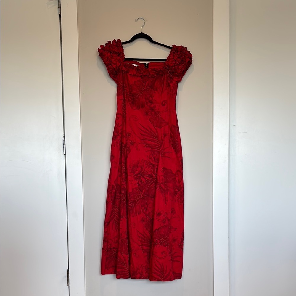 Elegant Red Floral Off-Shoulder Dress